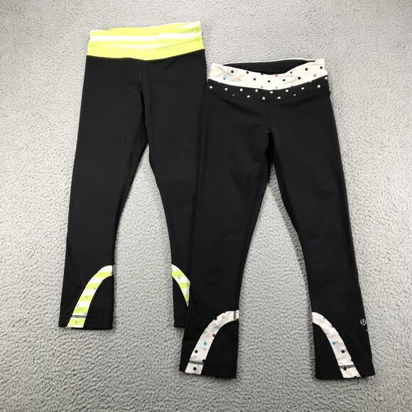 LULULEMON Leggings Womens Size 2 Seawheeze Run Inspire Crop Activewear Polka Dot - Picture 1 of 16